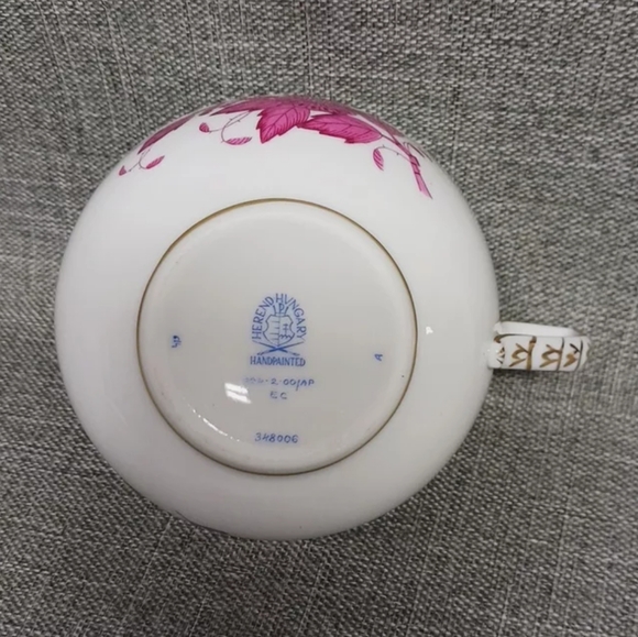 Herend 724 Chinese Bouquet Raspberry Pink Coffee Tea Flat Cup & Saucer Set - Picture 8 of 11